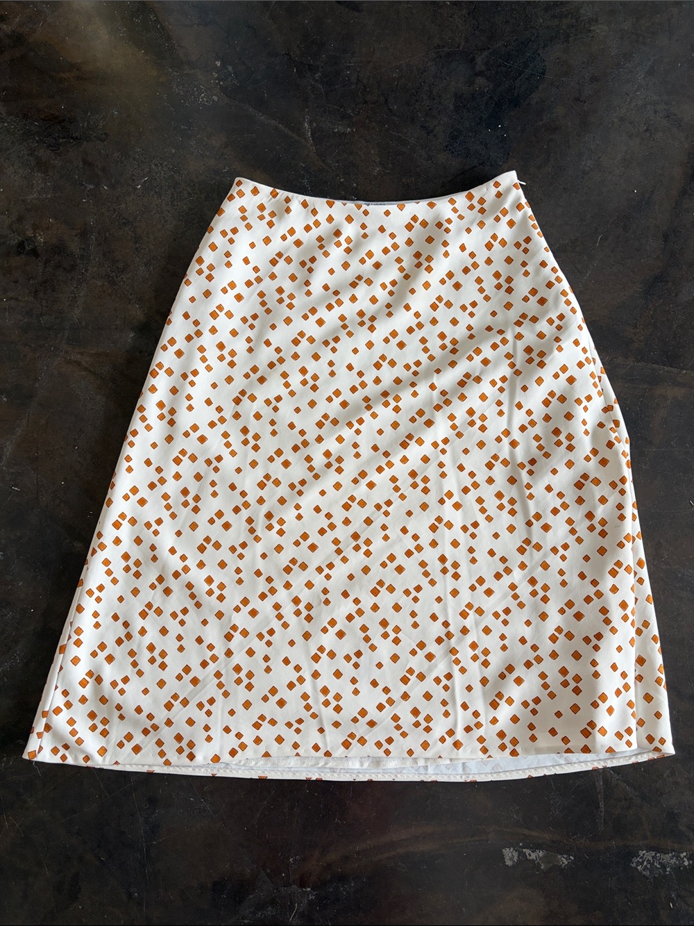 MM Lafleur White A-Line Skirt with Orange Diamond Print